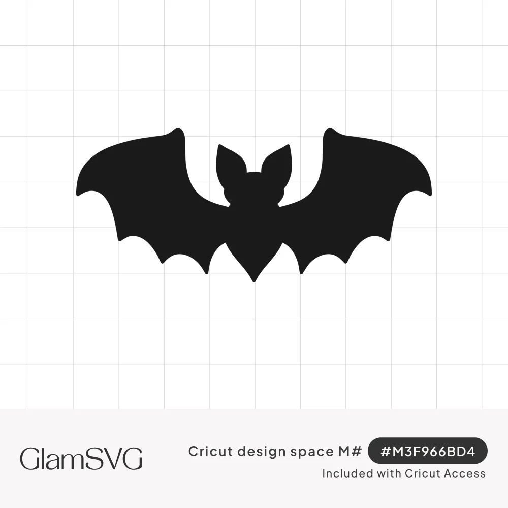 Solid black bat silhouette with outstretched scalloped wings and pointed ears on a white background