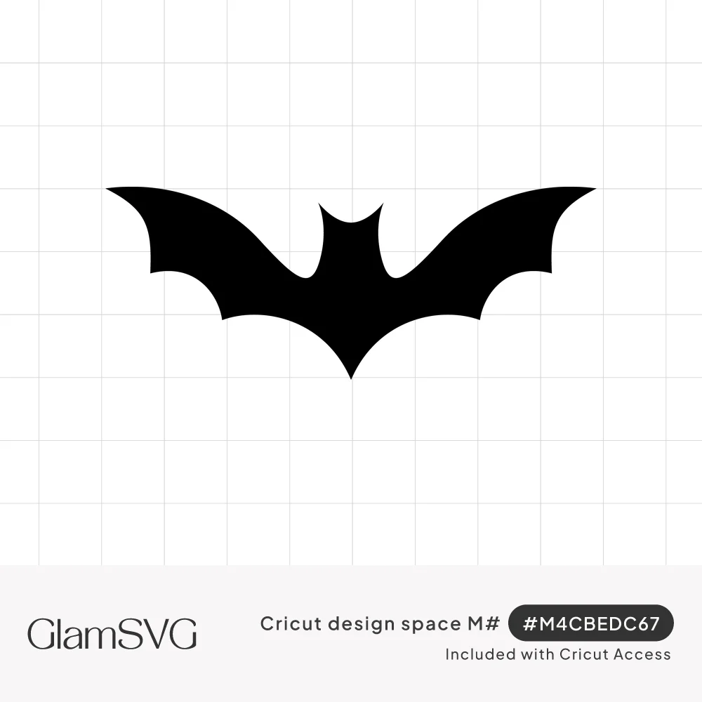 Solid black bat silhouette with wide, scalloped spread wings and small pointed ears on a white background