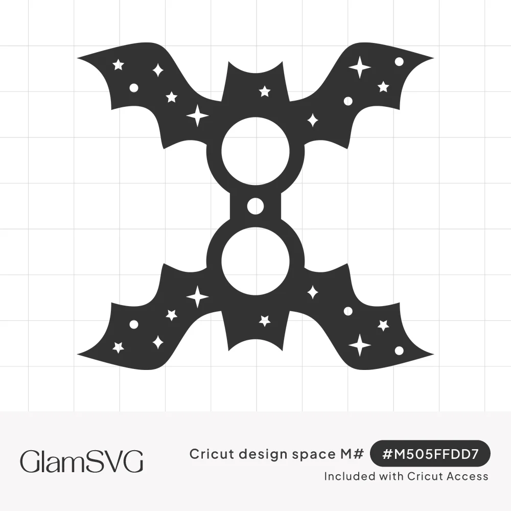 Black mirrored bat lollipop holder with round openings and star cutouts on the wings, joined by a center fold band