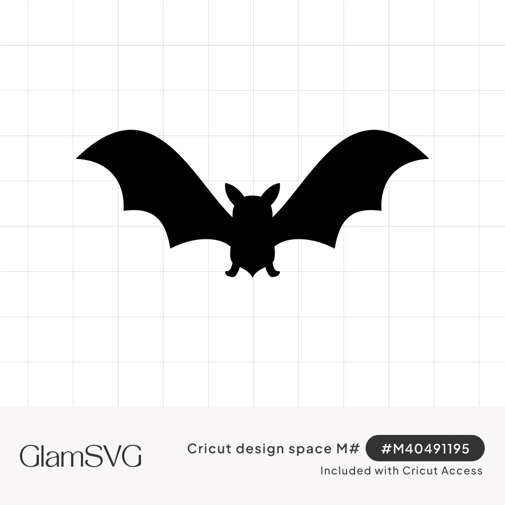 Solid black bat silhouette with wings spread wide, pointed ears and small feet on a white background
