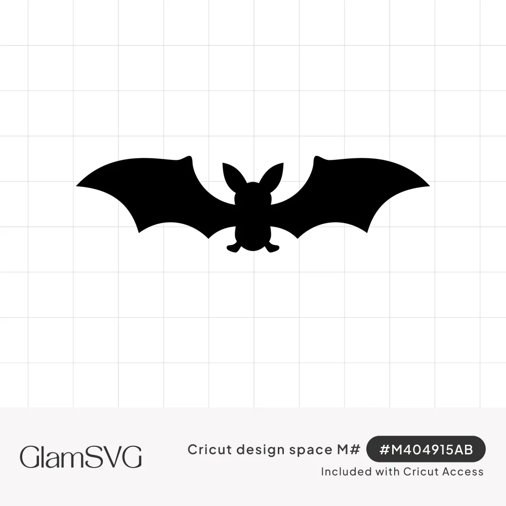 Solid black silhouette of a bat with outstretched scalloped wings, pointed ears and tiny feet on a white background