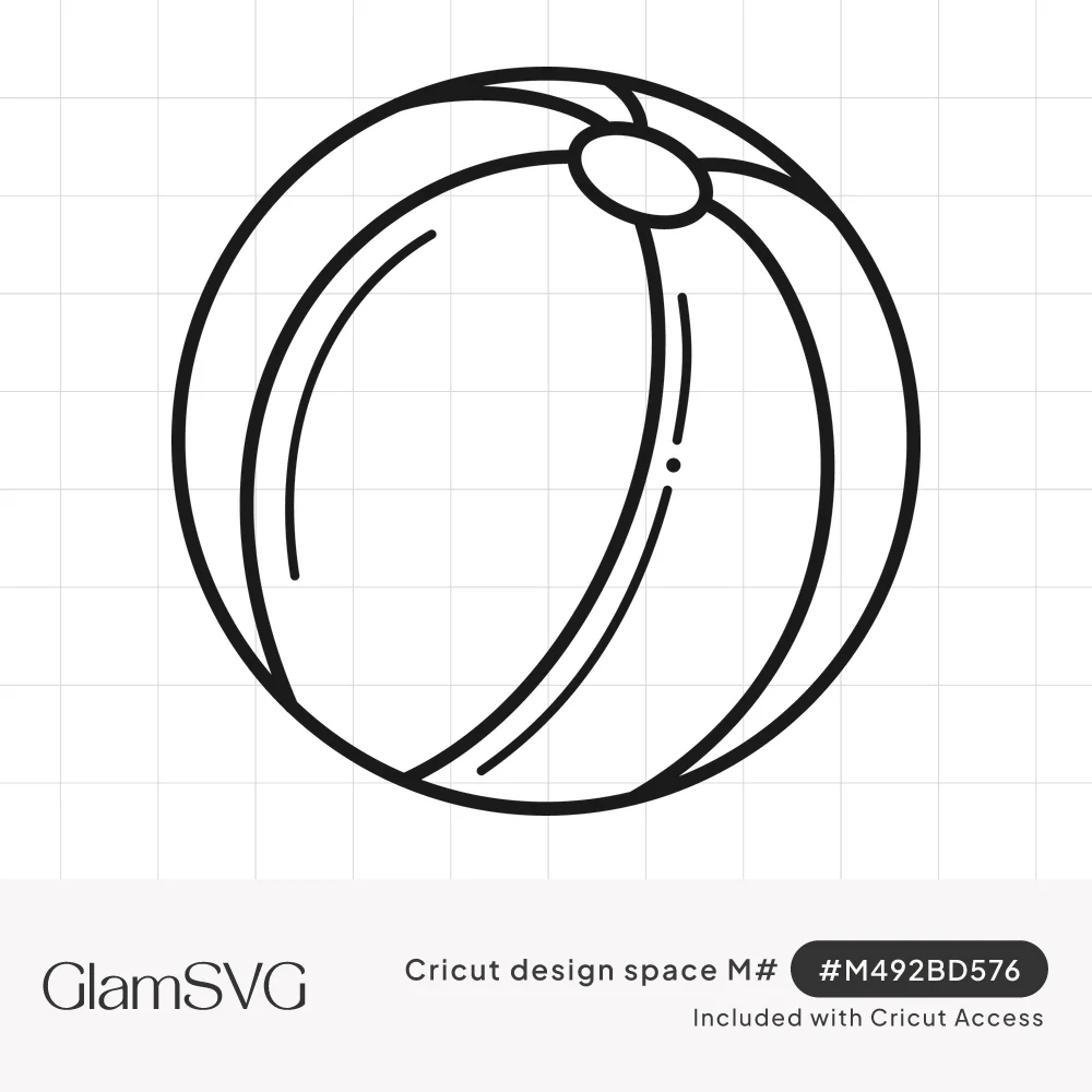 Black outline drawing of an inflatable beach ball with curved panels, a top cap and small highlight lines