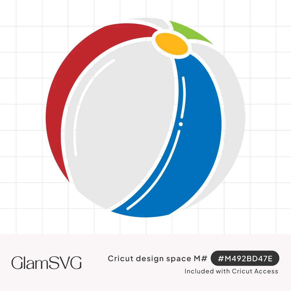 Colorful beach ball illustration with red, blue, green and yellow panels, gray sections and white shine highlights