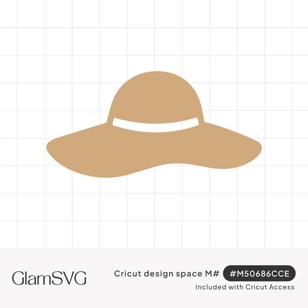 Tan wide-brimmed floppy sun hat with a white band around the rounded crown, drawn in a simple flat style