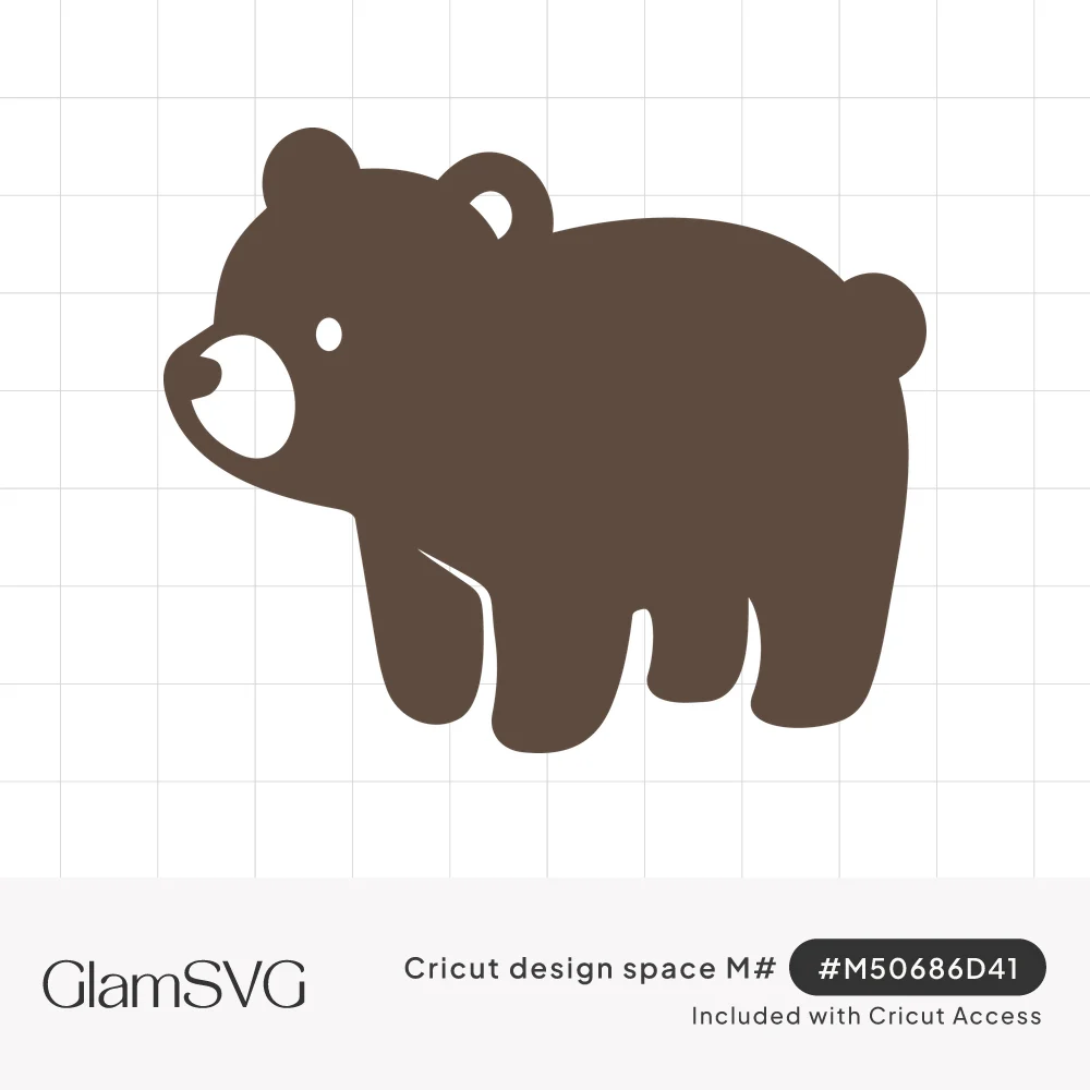 Simple cartoon brown bear standing in side profile with round ears, small eye and a light cream-colored muzzle