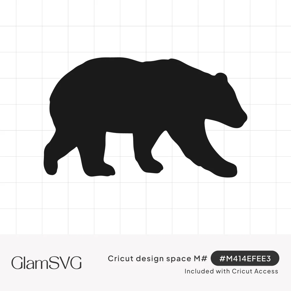 Solid black silhouette of a bear walking to the right with its head lowered, on a white background