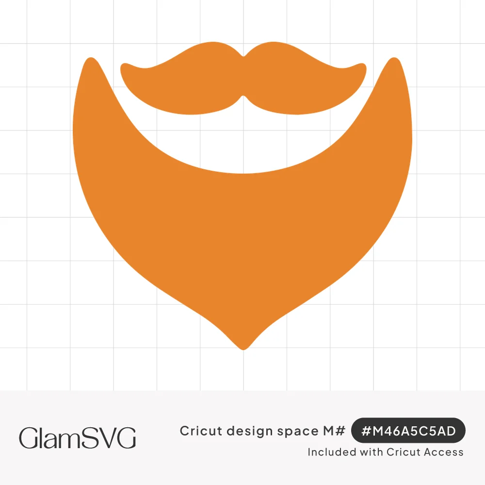 Solid orange silhouette of a full pointed beard with a curled handlebar mustache and a smile-shaped gap