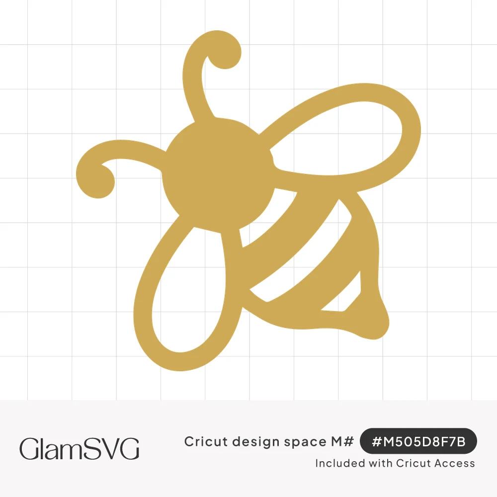 Gold bee silhouette with curled antennae, open looped wings and a striped tapered body