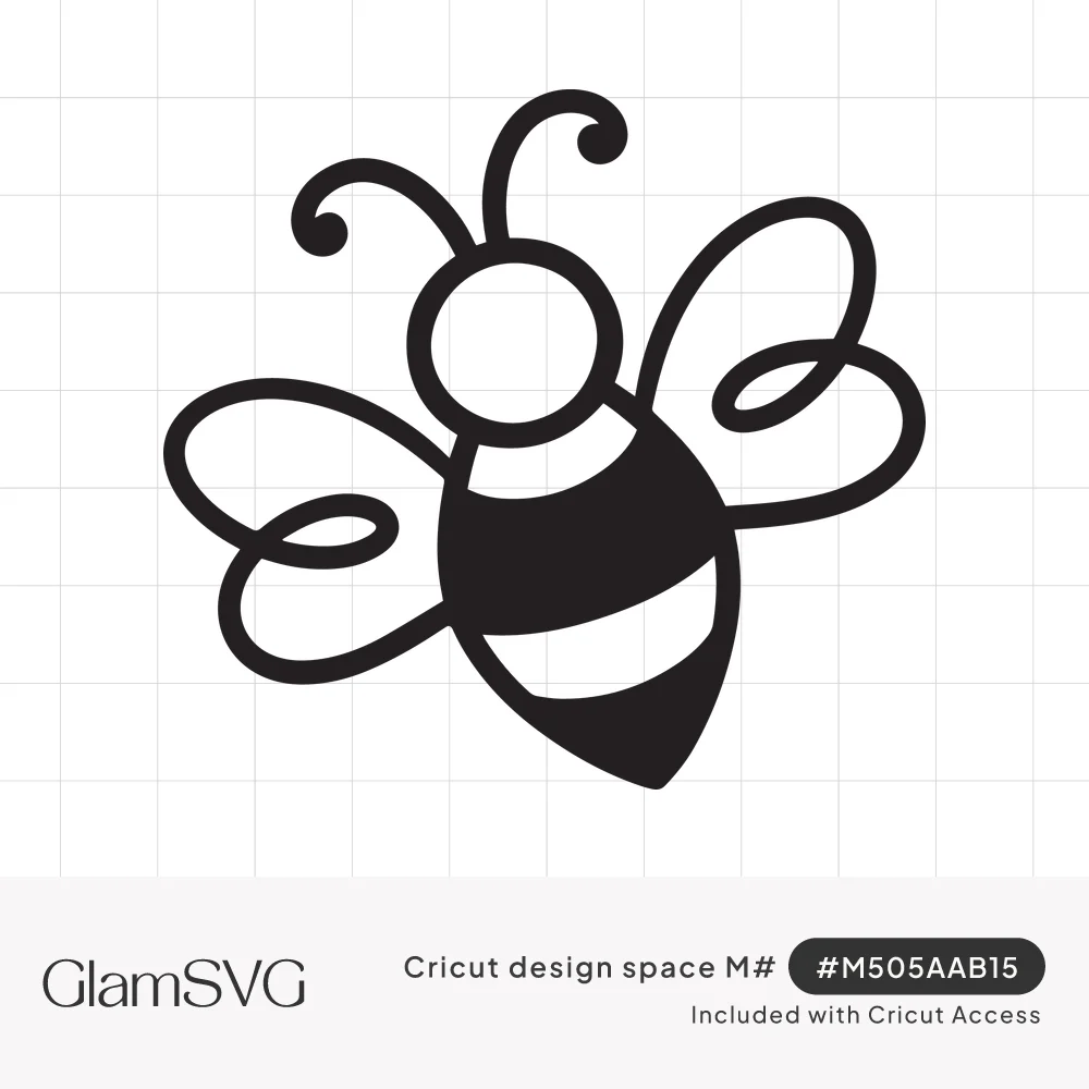 Black and white line drawing of a cute bumble bee with curly antennae, striped body and looping outline wings