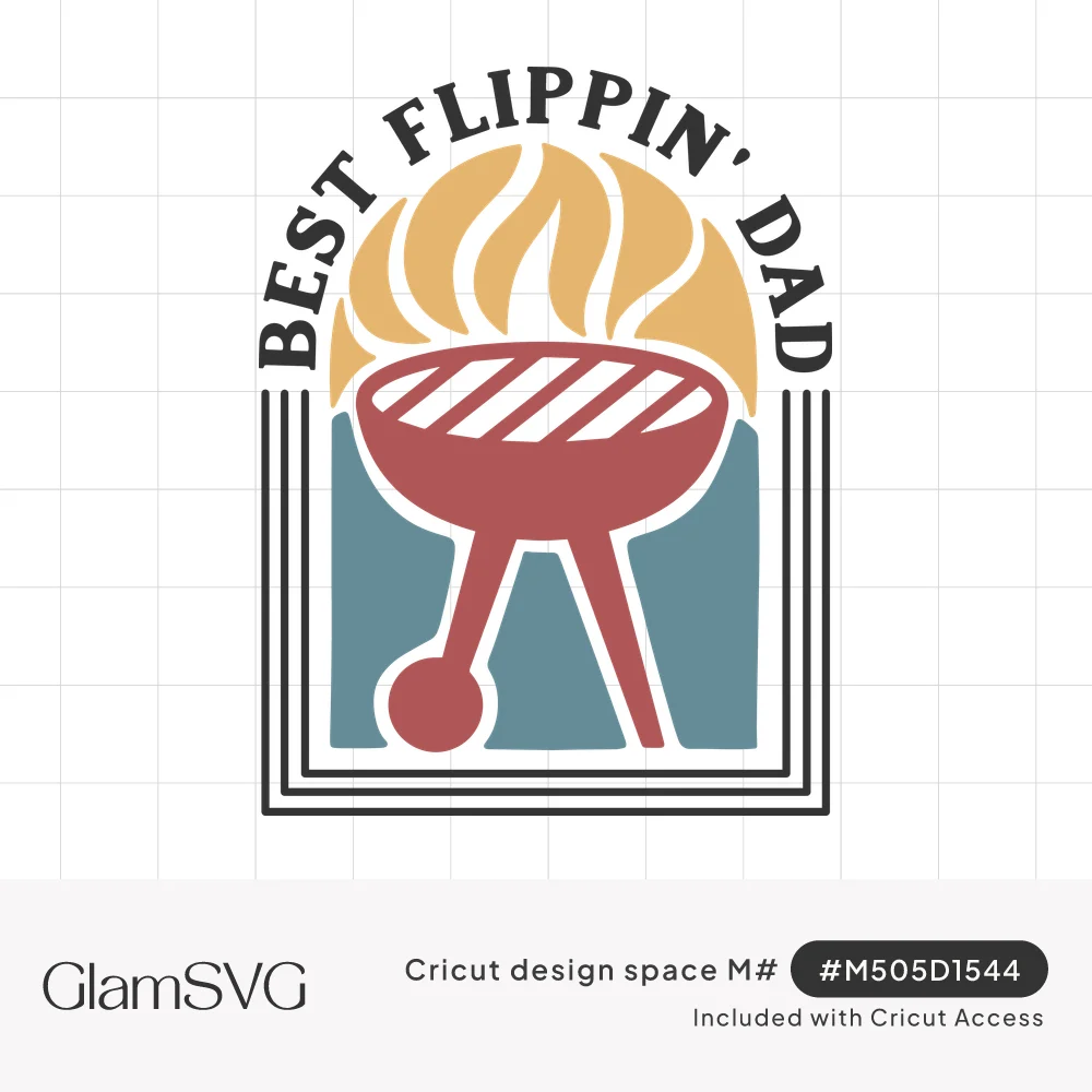 Red kettle grill with yellow flames in a teal arch, with Best Flippin' Dad lettered in an arc above
