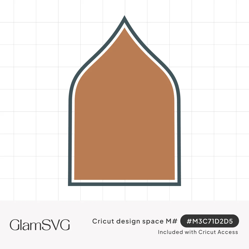 Pointed onion-dome arch frame with terracotta fill, white inner gap and slate gray outline
