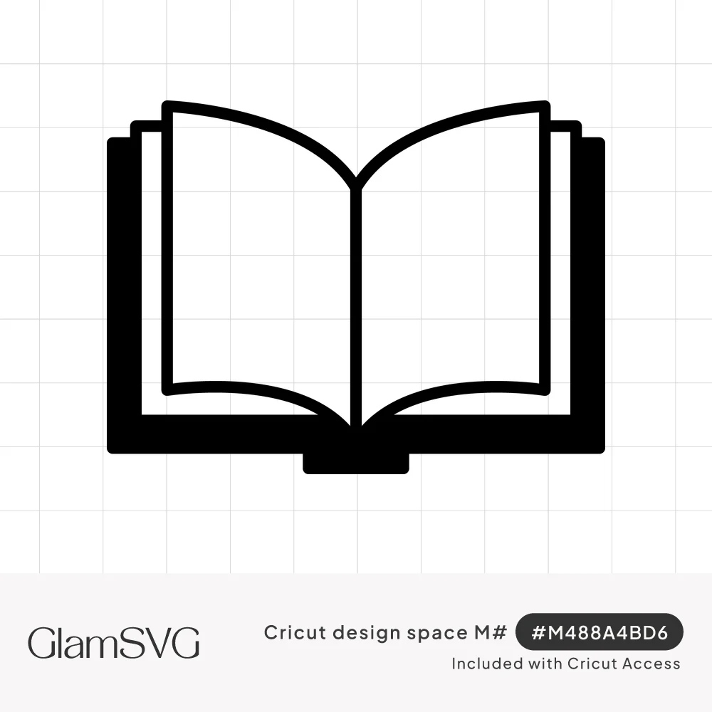 Black and white minimalist icon of an open book with two curved white pages and a solid black cover behind