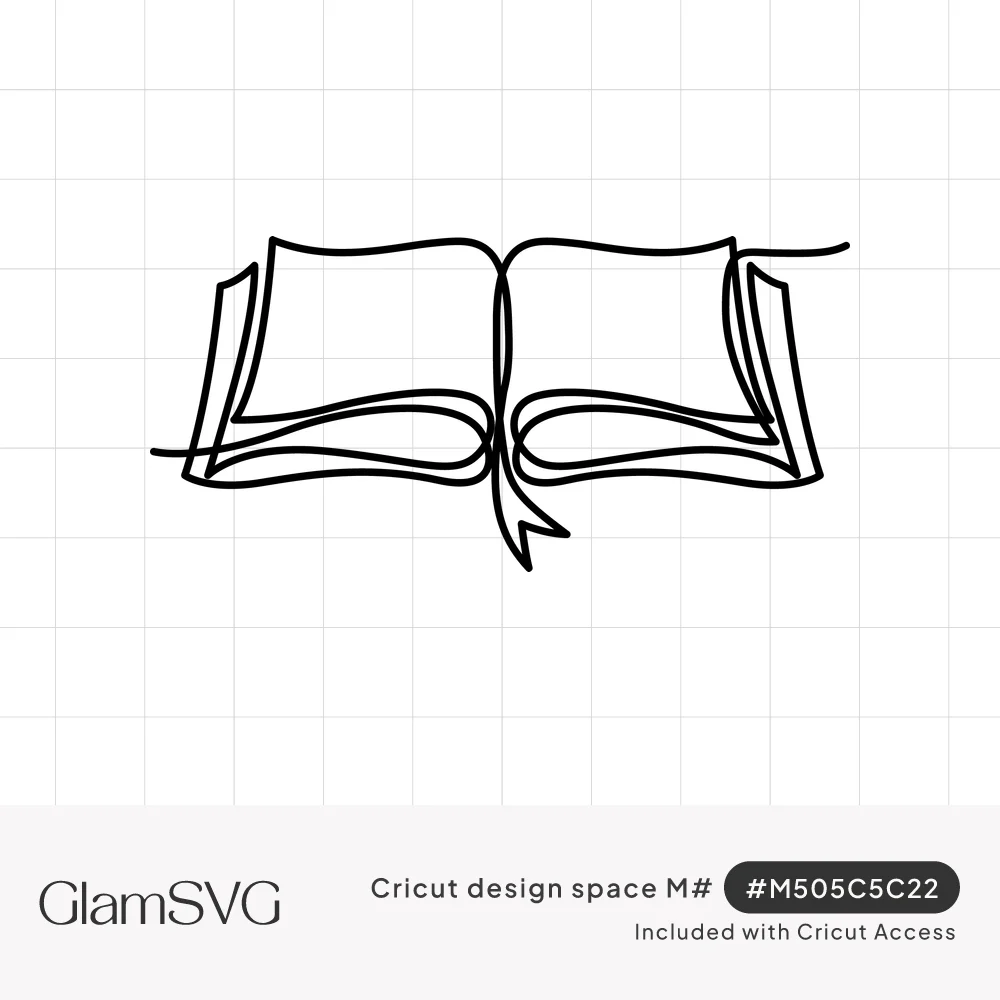 Continuous single line drawing of an open book with fanned pages and a ribbon bookmark hanging from the spine