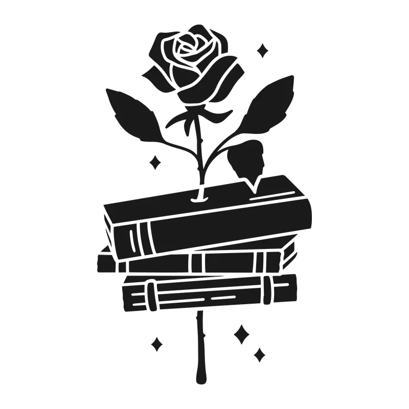 Rose Through Stacked Books