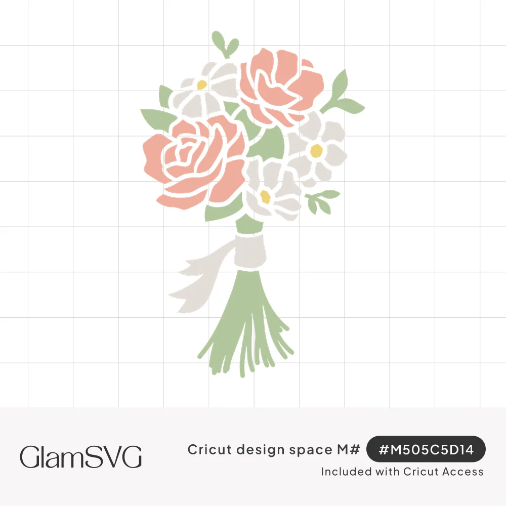 Hand-tied bouquet of pink roses and white flowers with green leaves and stems wrapped in a pale ribbon