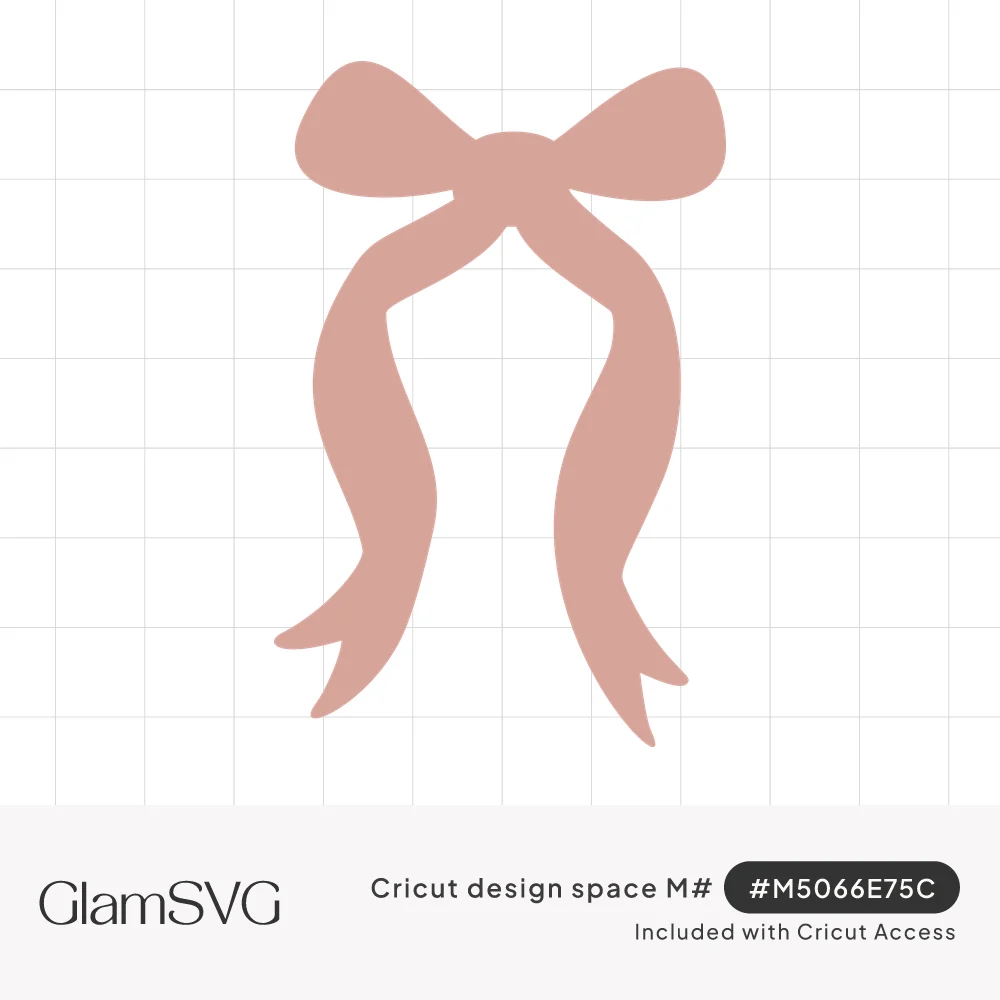 Dusty pink silhouette of a ribbon bow with two rounded loops and long wavy tails ending in notched points