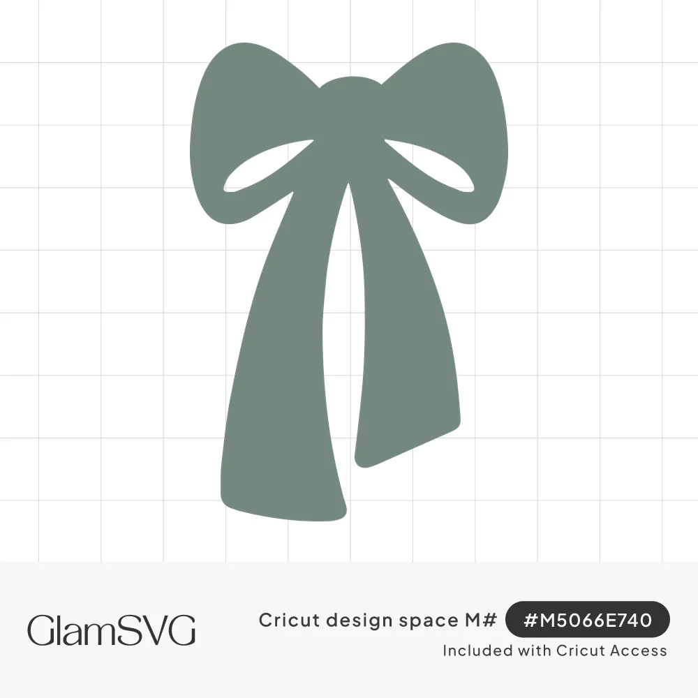 Solid sage green ribbon bow silhouette with two looped wings, a center knot and two long tails hanging down
