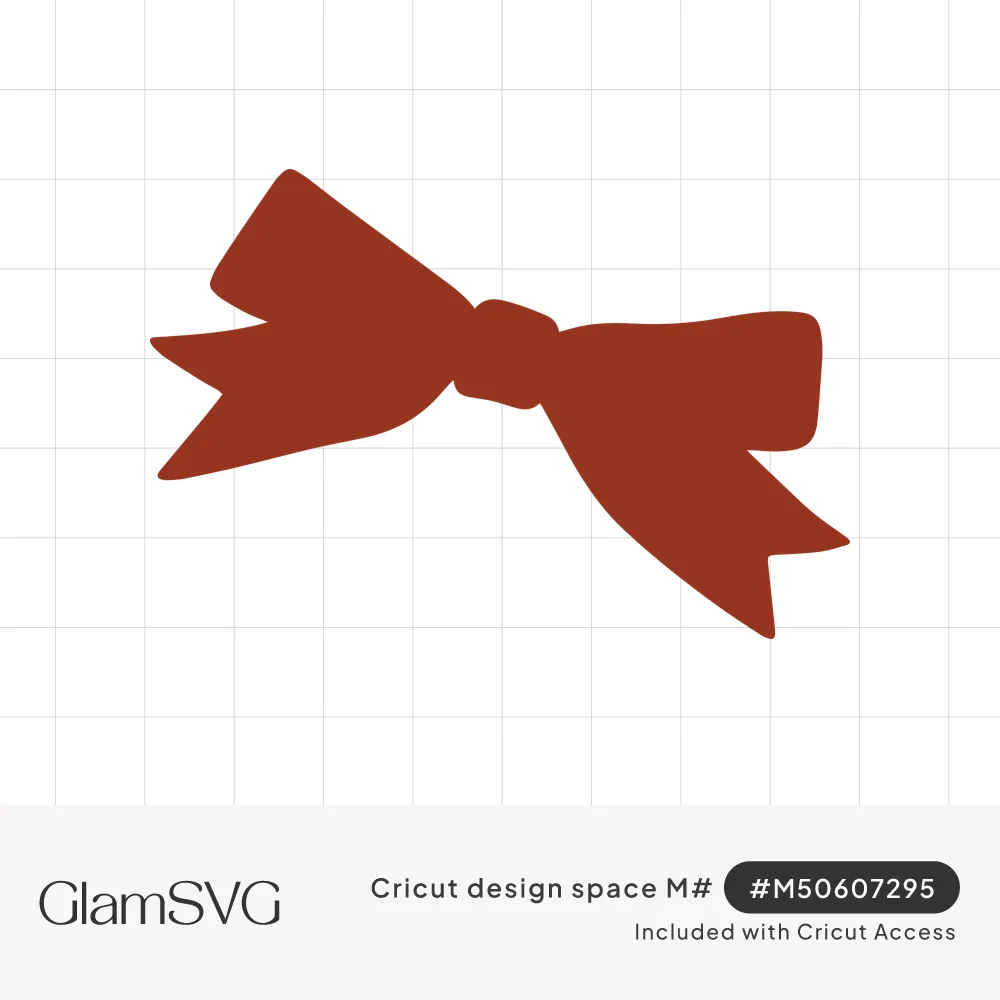 Rust-red silhouette of a ribbon bow with two loops, a center knot and notched trailing tails
