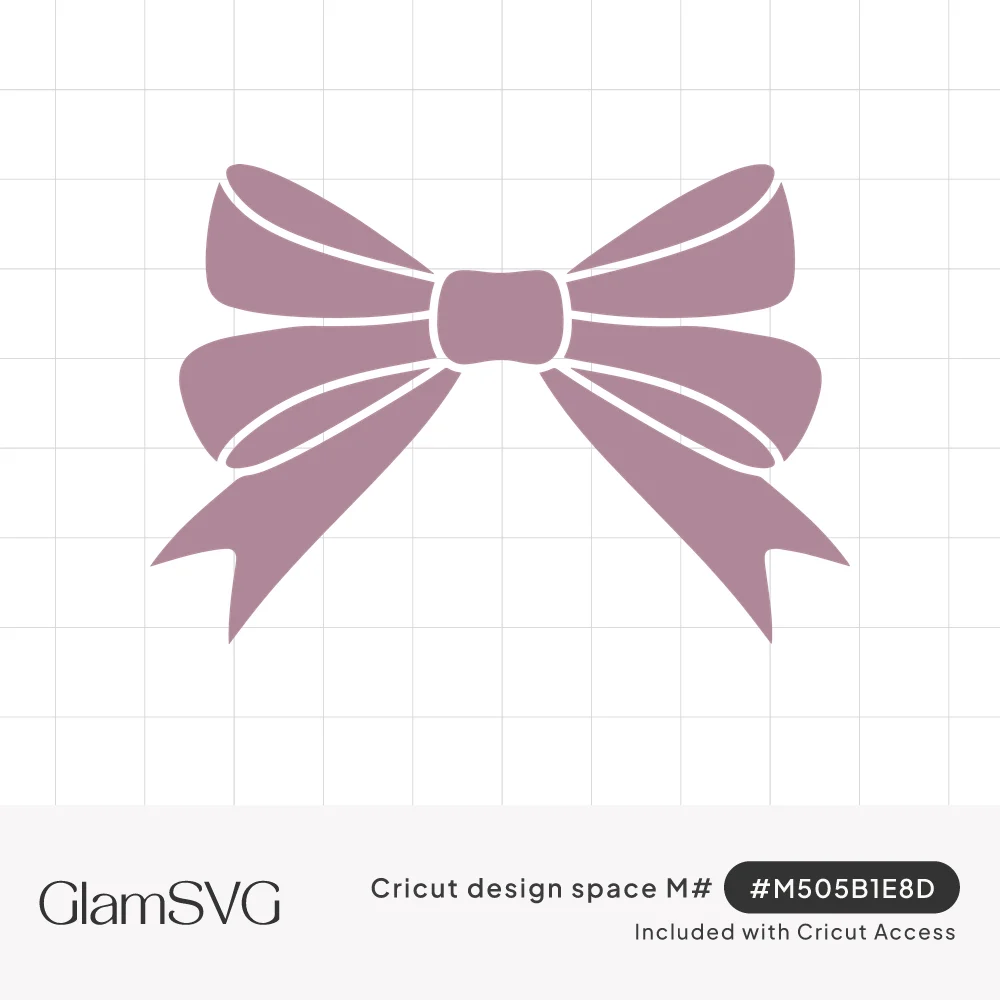 Mauve ribbon bow silhouette with four looped wings, a center knot, and two notched tails, with white fold lines