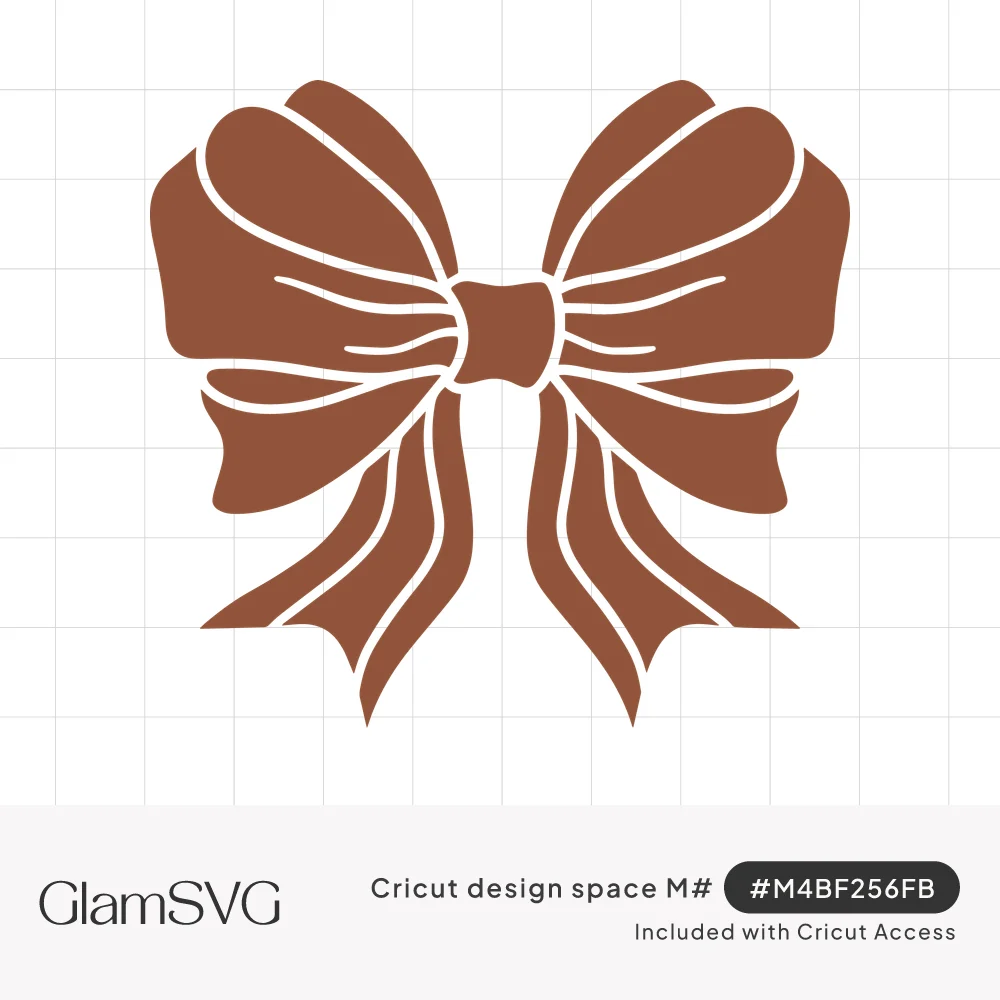 Brown single-color ribbon bow with large looped wings, a gathered center knot and long trailing tails outlined in white