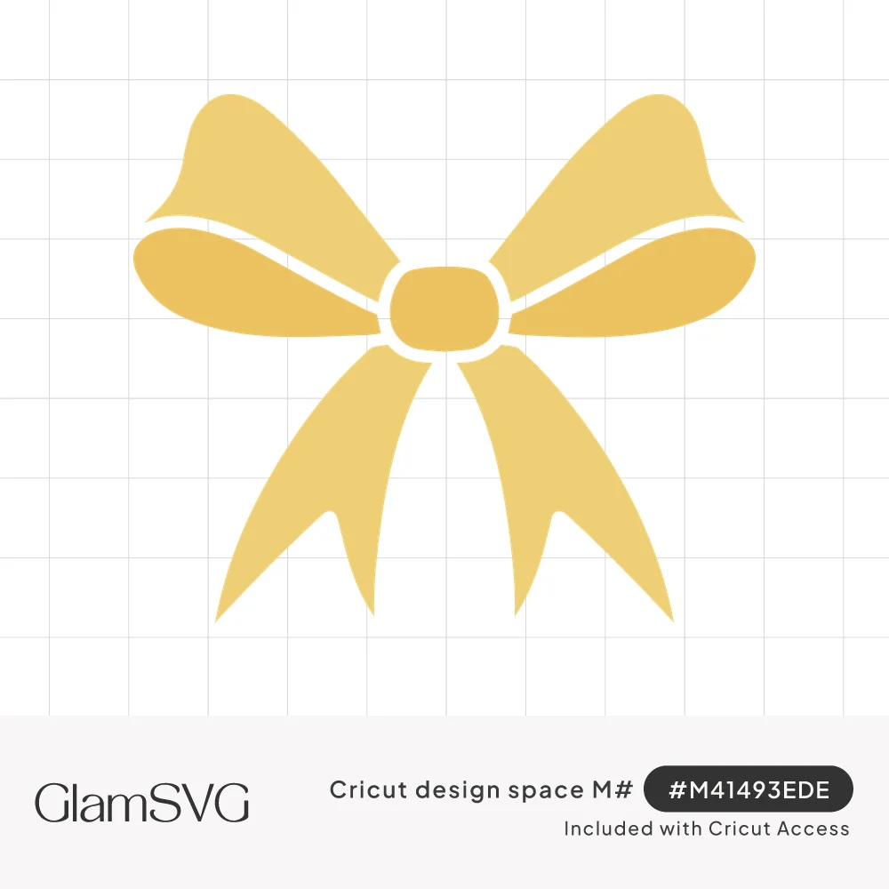 Gold ribbon bow with two rounded loops, a square center knot and two long tails with notched ends