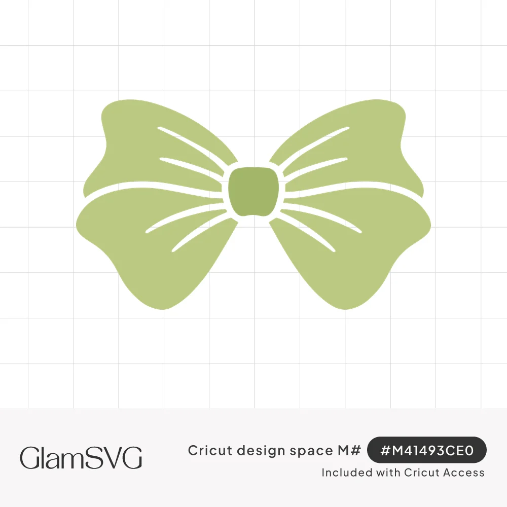 Sage green ribbon bow silhouette with wide rounded loops, a square center knot, and white fold lines