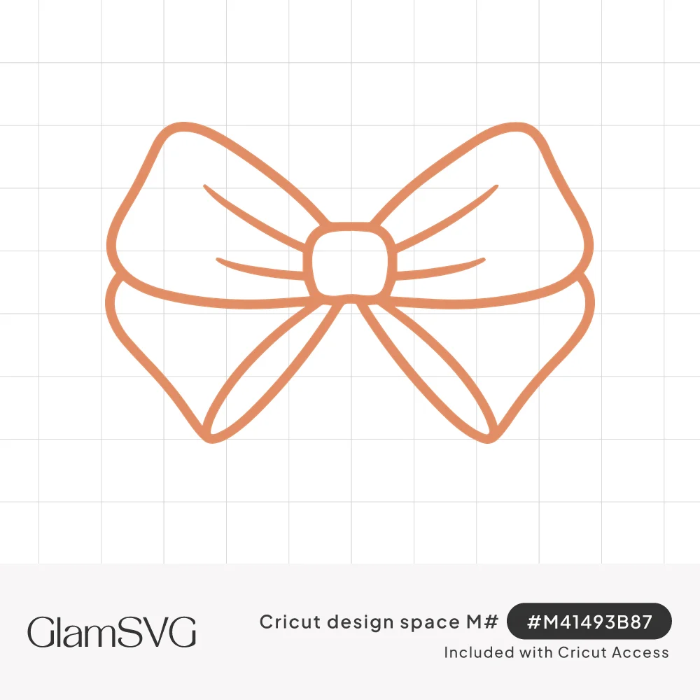 Line drawing of a ribbon bow with two rounded loops, a square center knot and two tails, in a soft orange outline