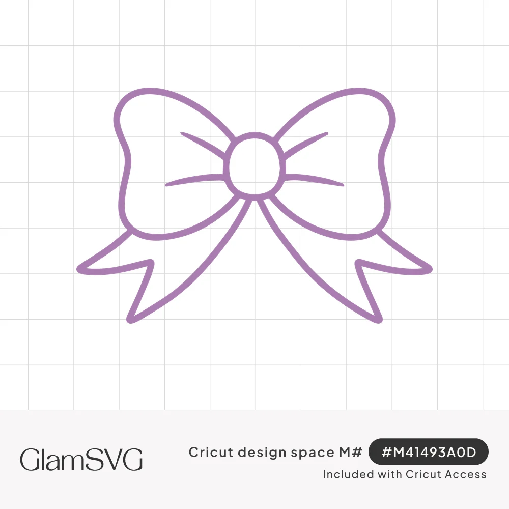 Lavender line drawing of a bow with two rounded loops, a round center knot and two notched ribbon tails