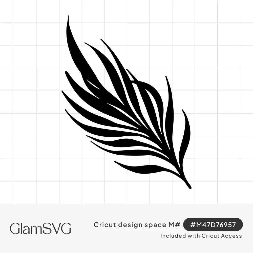 Black silhouette of a curved branch with long, slender, sweeping leaves on a white background
