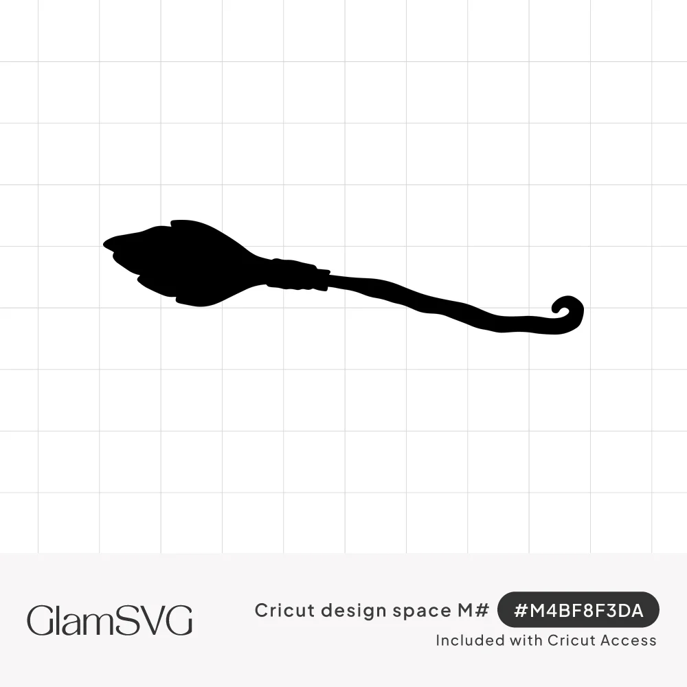 Black silhouette of a witch's broomstick with a pointed bristle head, wrapped binding and curled handle