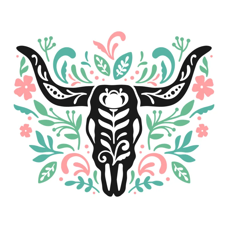 Floral Longhorn Bull Skull