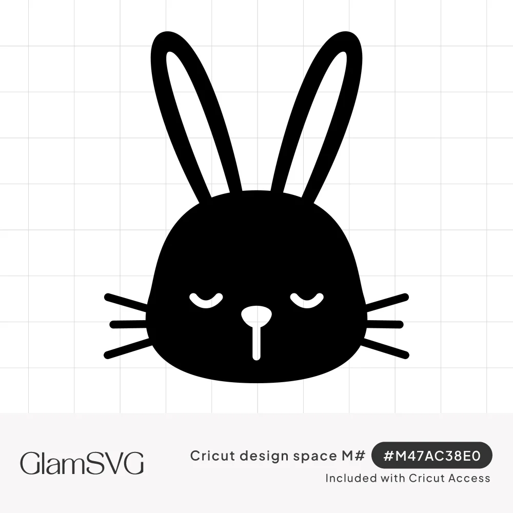 Black silhouette of a bunny face with tall ears, closed sleepy eyes, a small nose and whiskers