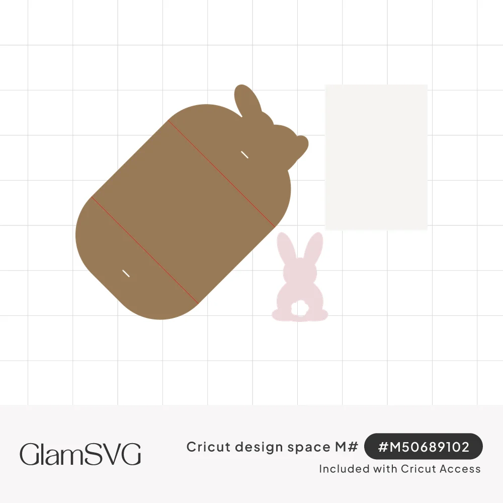 Brown gatefold card base with bunny ears and fold lines, a pink bunny with white cottontail, and a white insert panel