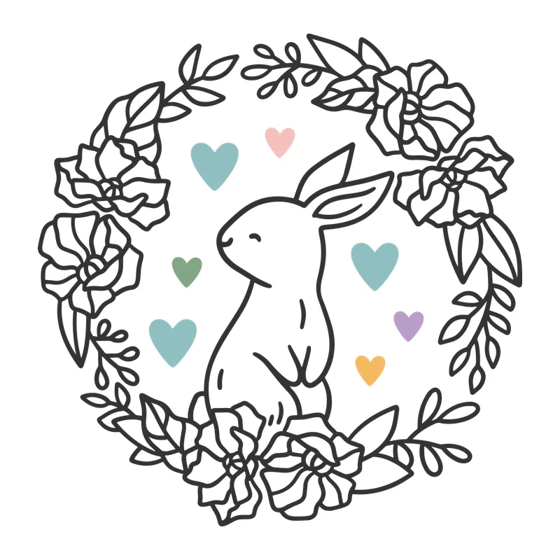 Bunny in a Floral Wreath