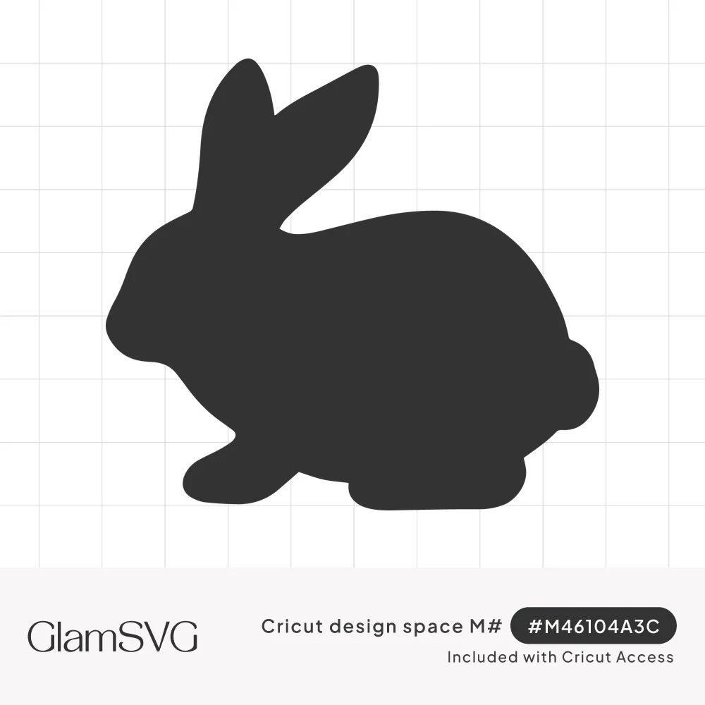Solid dark silhouette of a seated rabbit facing left with two tall upright ears and a rounded tail