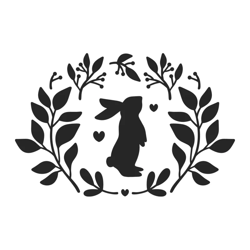 Bunny Silhouette and Leaves