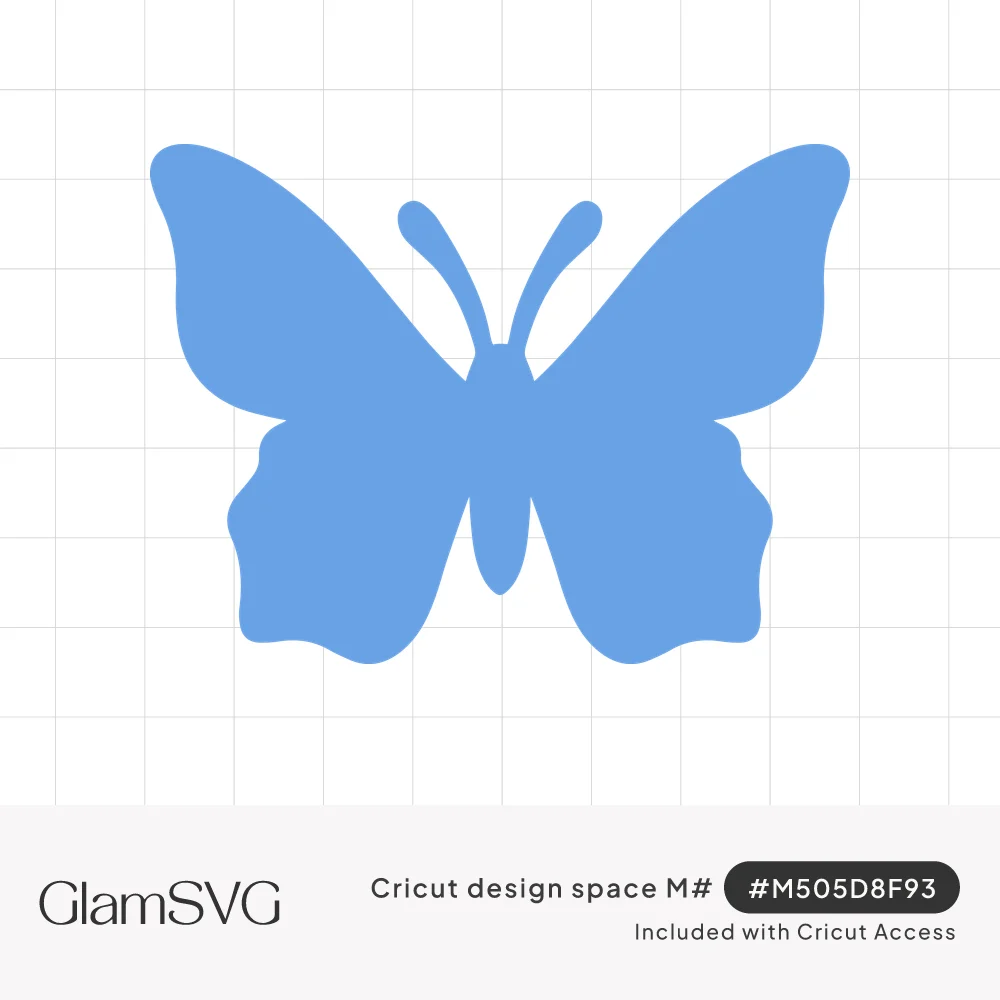 Solid blue butterfly silhouette with curled antennae, broad upper wings and scalloped lower wings