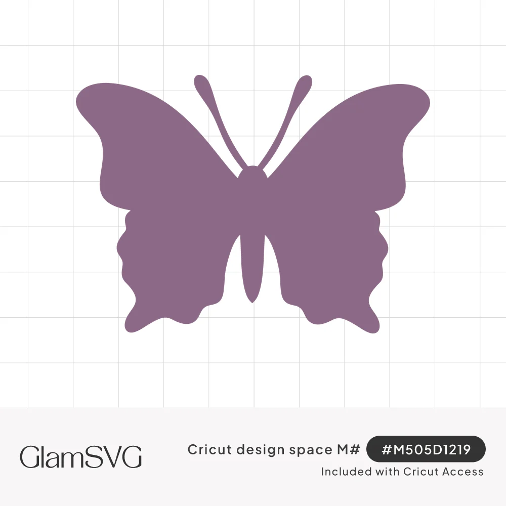 Solid mauve butterfly silhouette with rounded upper wings, scalloped lower wings and two thin antennae