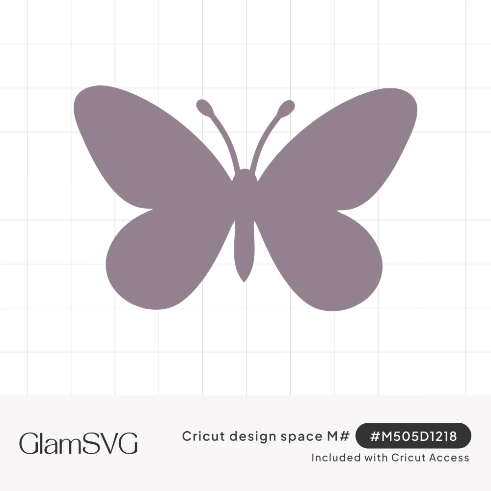 Solid mauve butterfly silhouette with rounded upper and lower wings, a slim body and two curled antennae