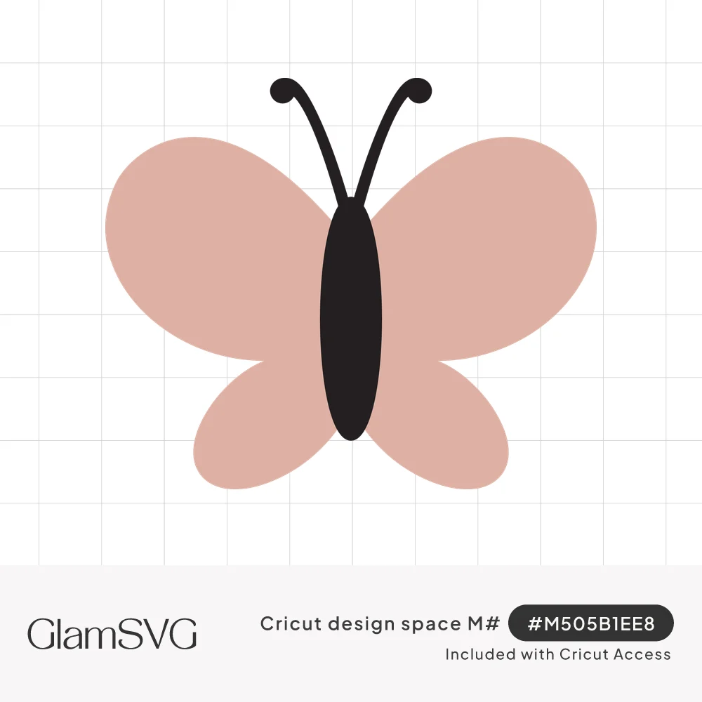 Simple butterfly with four rounded dusty pink wings, a slim black body and two curled black antennae