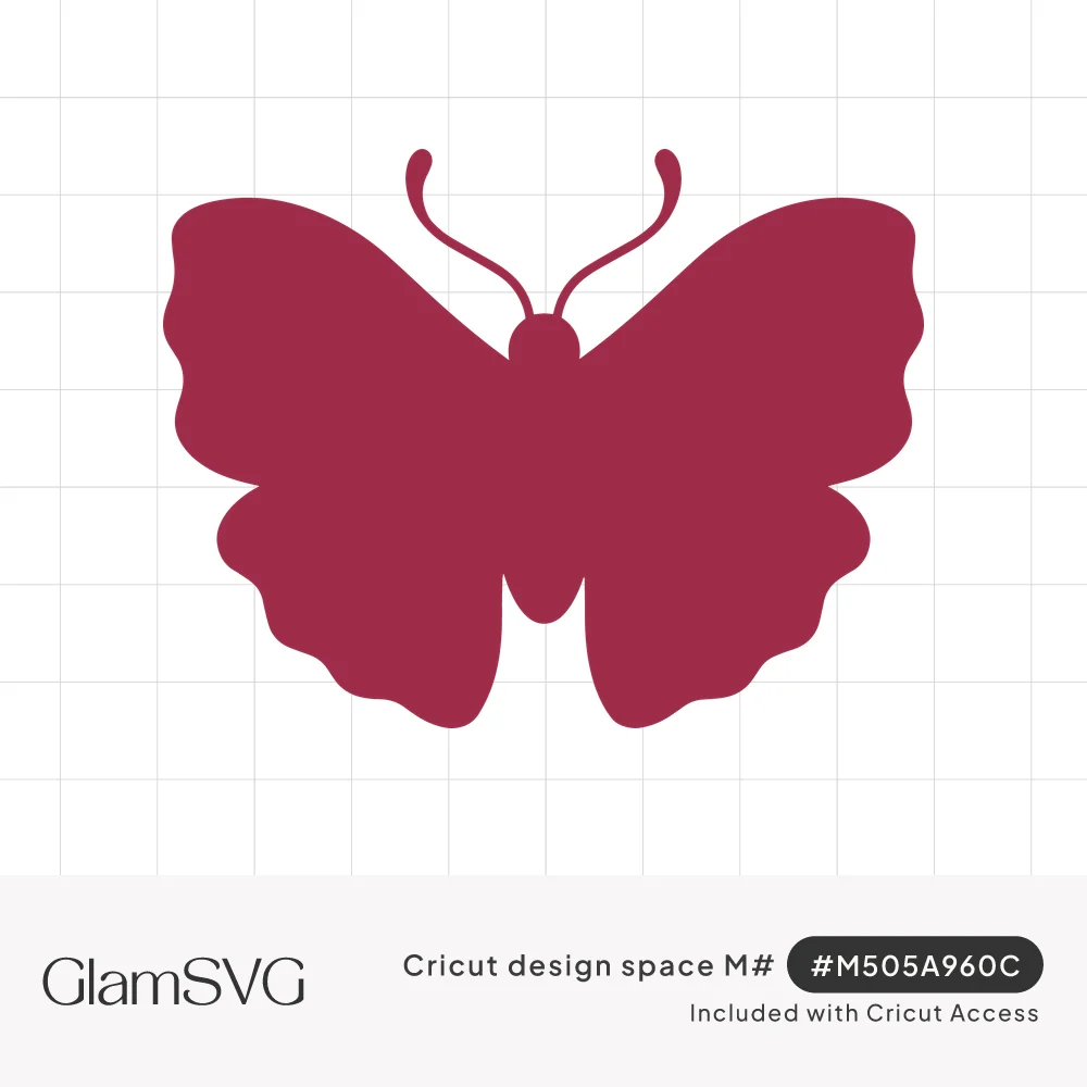 Solid deep raspberry butterfly silhouette with wavy scalloped wings and two curled antennae