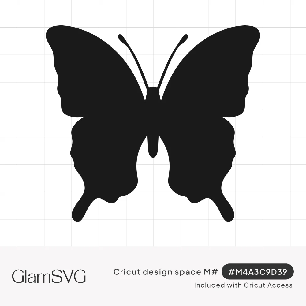 Solid black butterfly silhouette with swallowtail lower wings, slim body and two curled antennae