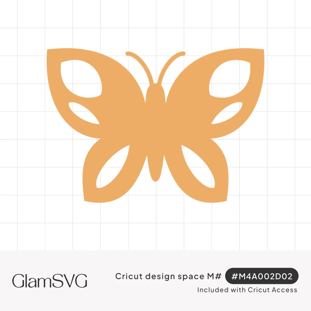 Orange butterfly silhouette with curled antennae and teardrop-shaped cutouts in each of its four wings