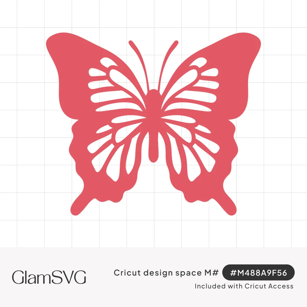Coral pink swallowtail butterfly silhouette with open cutout vein details across its wings and two curled antennae