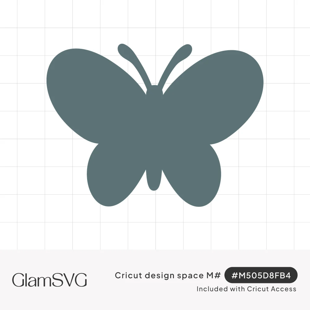 Solid slate-gray butterfly silhouette with rounded upper and lower wings and two curled antennae