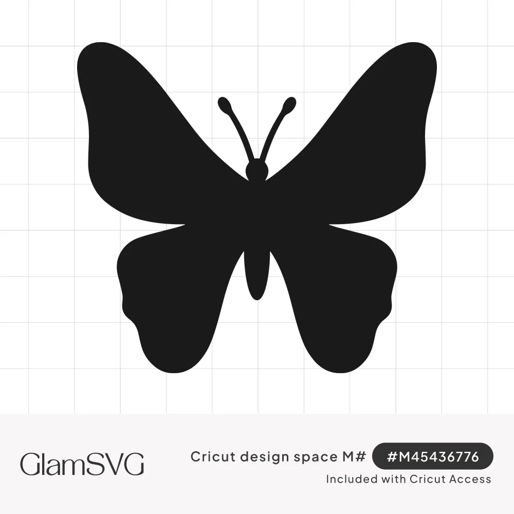 Solid black butterfly silhouette with rounded scalloped wings and two curled antennae