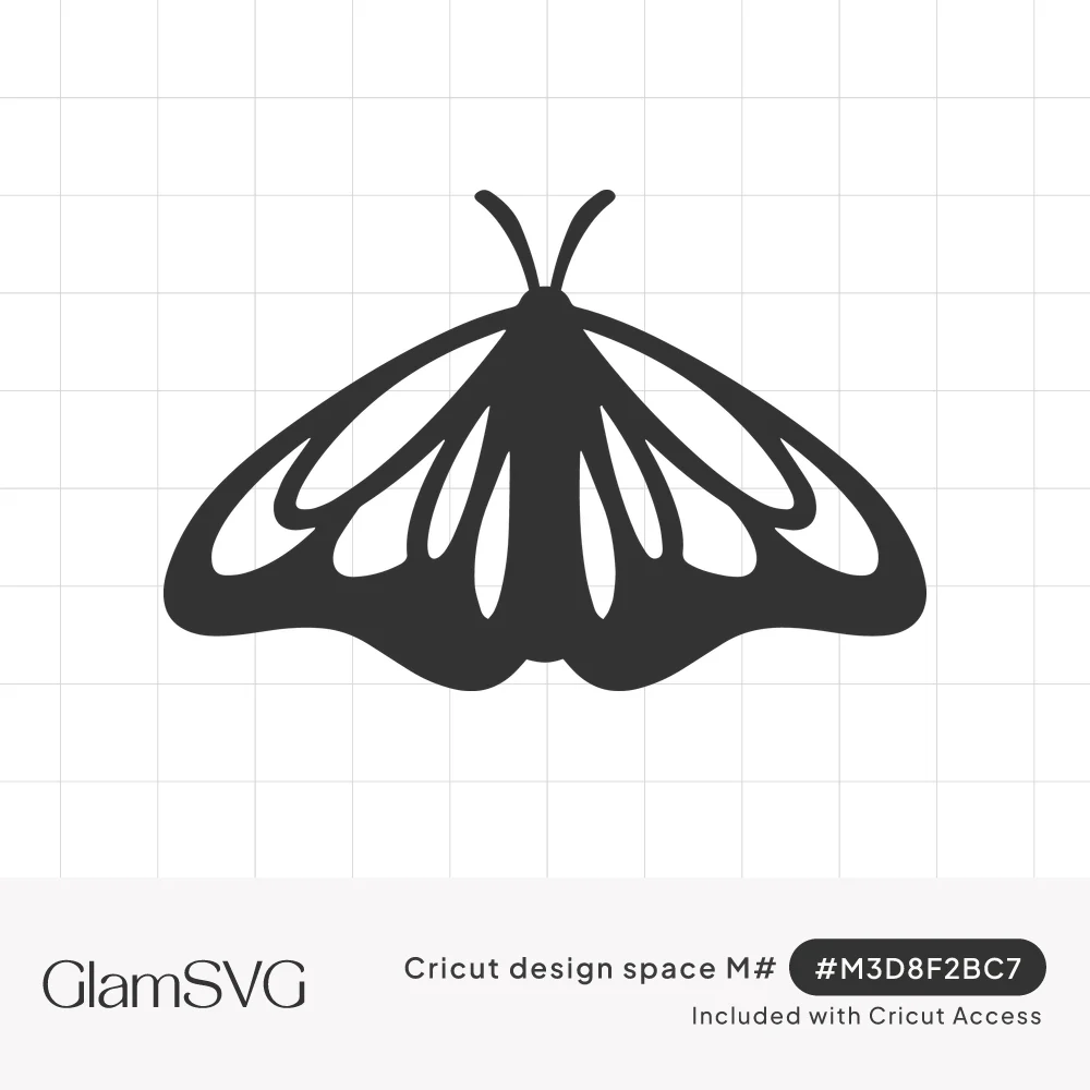 Dark butterfly silhouette with wide spread wings featuring teardrop-shaped cutouts and two curled antennae