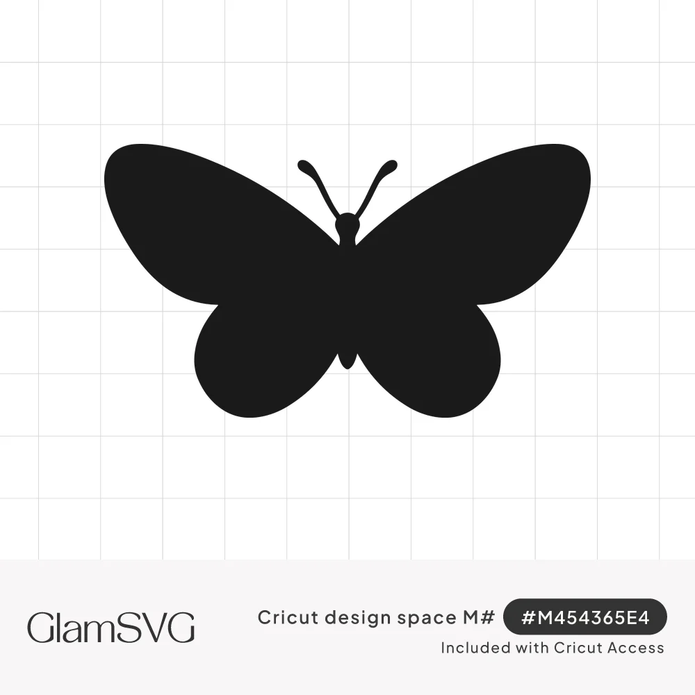 Solid black butterfly silhouette with rounded wings, slim body and two curled antennae on a white background