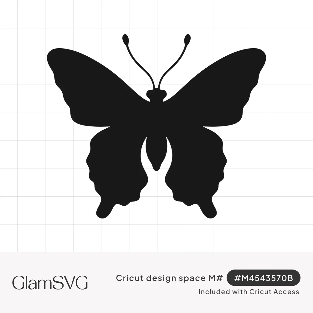 Solid black butterfly silhouette with scalloped swallowtail wings and two curled antennae on a white background