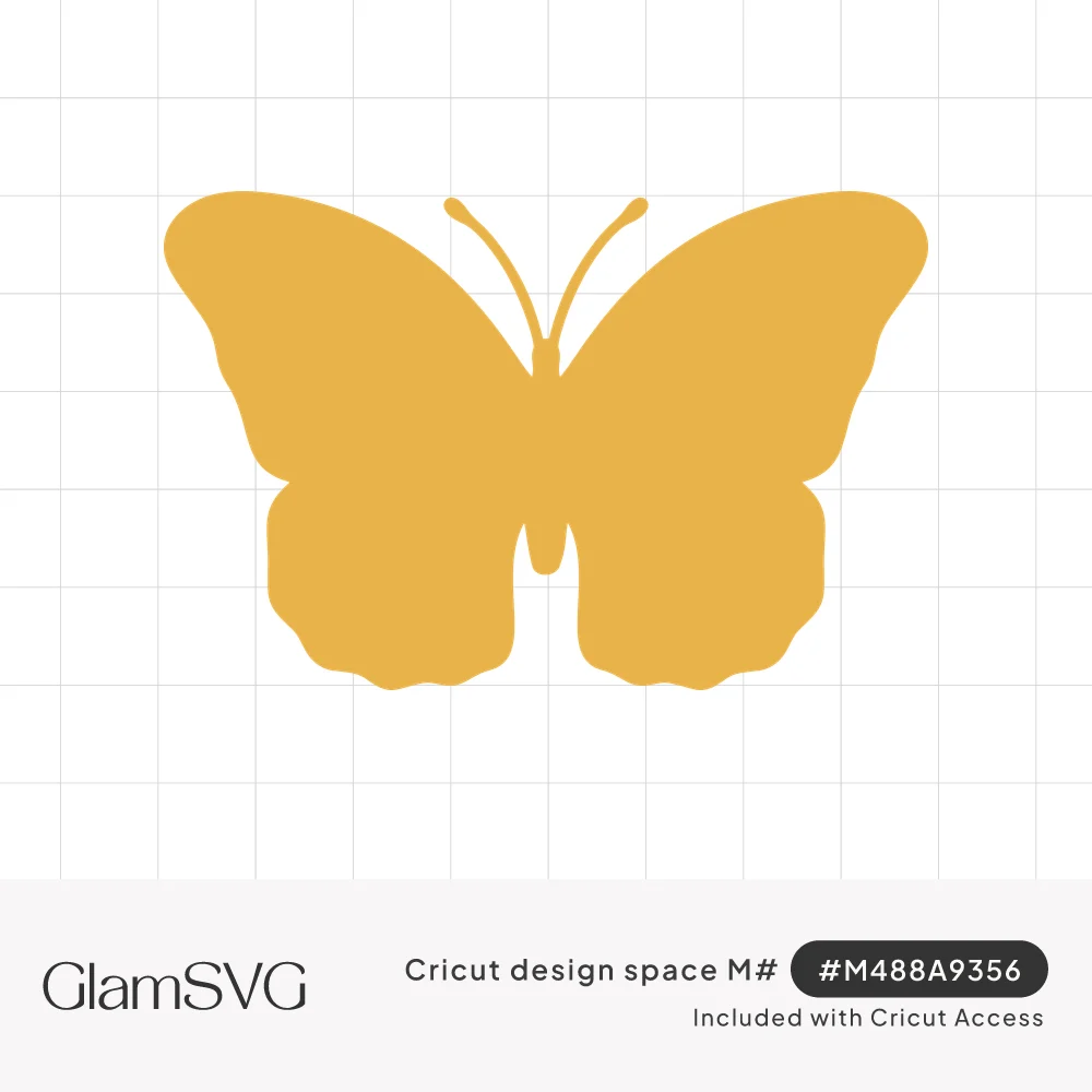 Solid golden yellow butterfly silhouette with wide wings, scalloped lower edges and two curled antennae